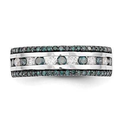 14k White Gold 3/4 carat Blue and White Diamond Complete Channel Band