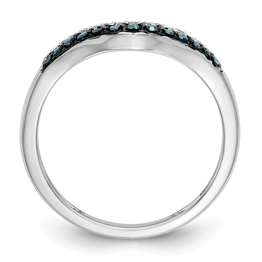 14k White Gold 1/5 carat Blue and White Diamond Contoured Complete Band