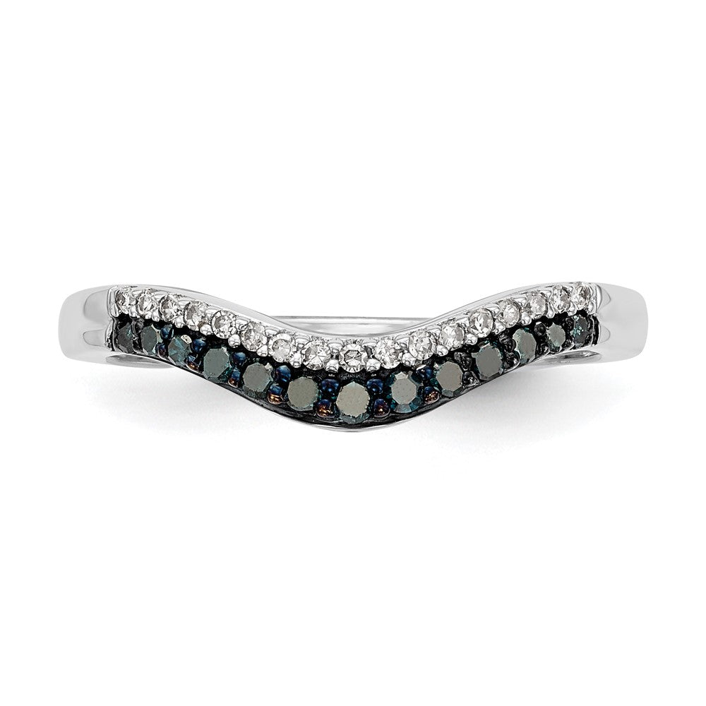 14k White Gold 1/5 carat Blue and White Diamond Contoured Complete Band