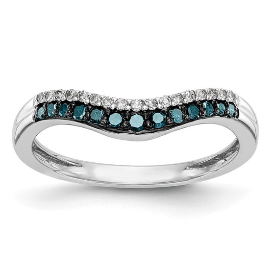 14k White Gold 1/5 carat Blue and White Diamond Contoured Complete Band