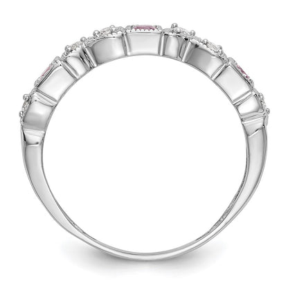 14k White Gold Heart Design 1/10 carat Diamond and Pink Sapphire Complete Band