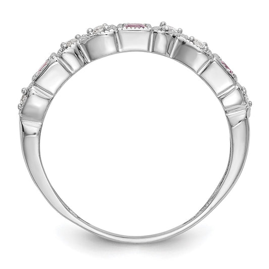 14k White Gold Heart Design 1/10 carat Diamond and Pink Sapphire Complete Band