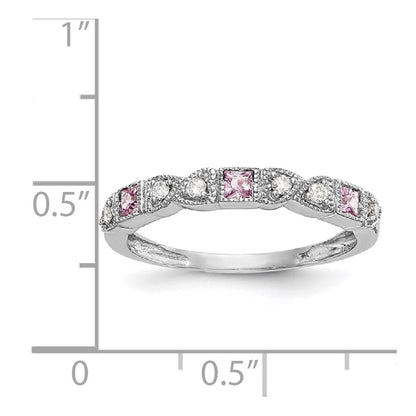 14k White Gold Heart Design 1/10 carat Diamond and Pink Sapphire Complete Band