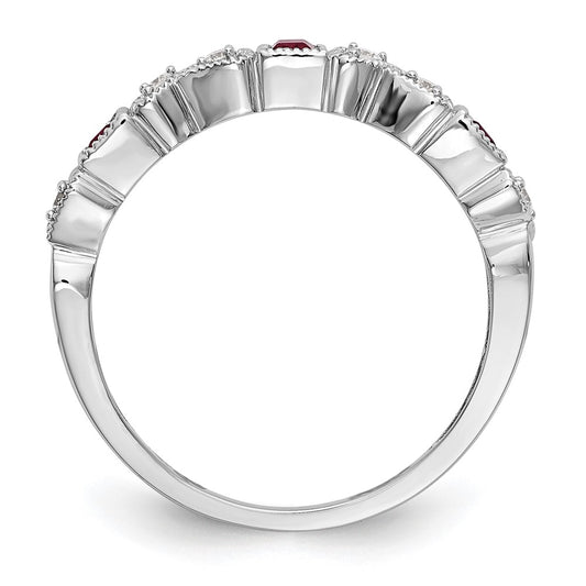 14k White Gold Heart Design 1/10 carat Diamond and Ruby Complete Band