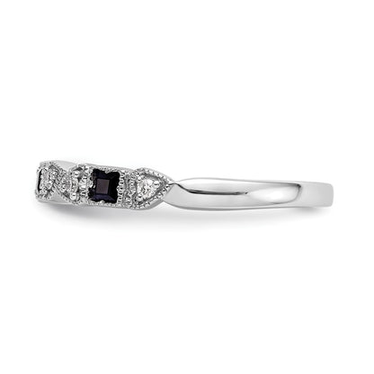 14k White Gold Heart Design 1/10 carat Diamond and Blue Princess Sapphire Complete Band