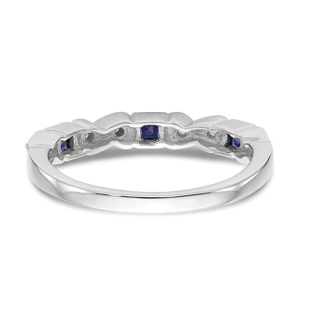 14k White Gold Heart Design 1/10 carat Diamond and Blue Princess Sapphire Complete Band