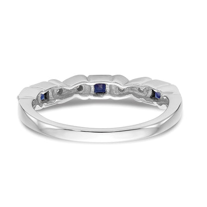 14k White Gold Heart Design 1/10 carat Diamond and Blue Princess Sapphire Complete Band