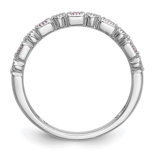 10K White Gold 1/10 carat Diamond and Pink Sapphire Band