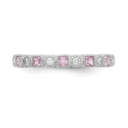 10K White Gold 1/10 carat Diamond and Pink Sapphire Band