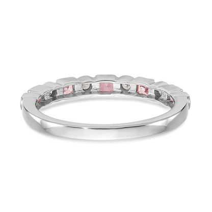 10K White Gold 1/10 carat Diamond and Pink Sapphire Band
