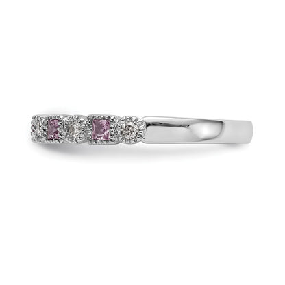 14k White Gold 1/10 carat Diamond and Pink Sapphire Complete Band
