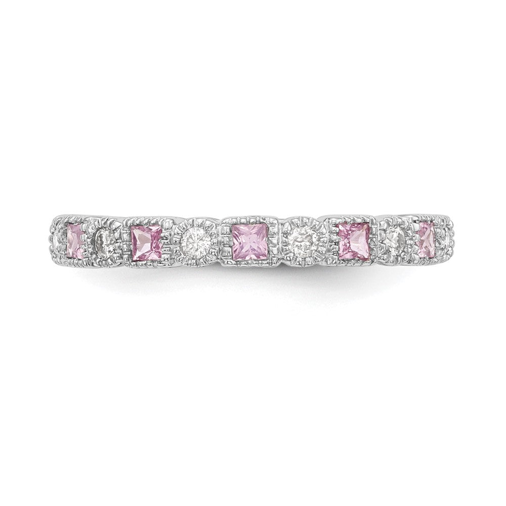 14k White Gold 1/10 carat Diamond and Pink Sapphire Complete Band