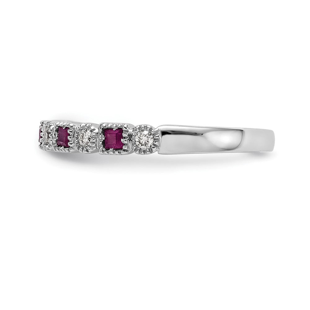 10k White Gold 1/10 carat Diamond and Ruby Band