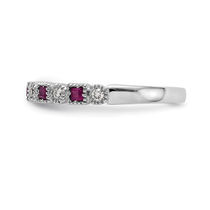 10k White Gold 1/10 carat Diamond and Ruby Band