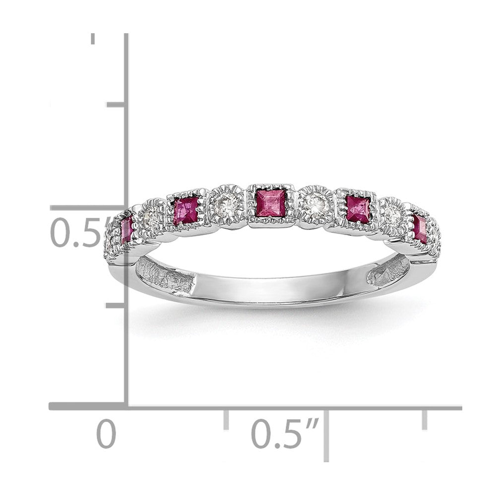10k White Gold 1/10 carat Diamond and Ruby Band