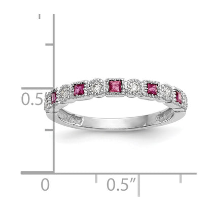 10k White Gold 1/10 carat Diamond and Ruby Band