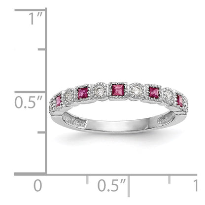 14k White Gold 1/10 carat Diamond and Ruby Complete Band
