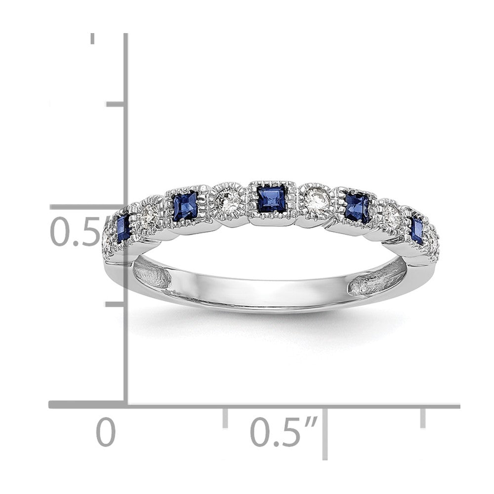 10K White Gold 1/10 carat Diamond and Sapphire Band