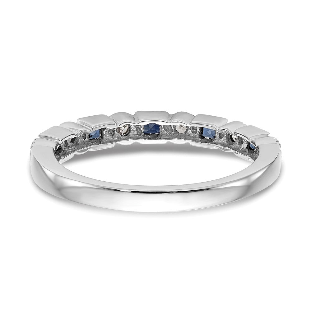 14k White Gold 1/10 carat Diamond and Blue Princess Sapphire Complete Band