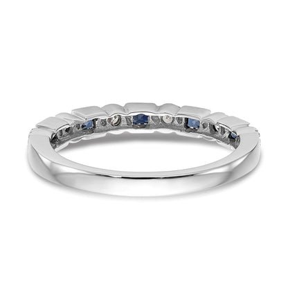 14k White Gold 1/10 carat Diamond and Blue Princess Sapphire Complete Band