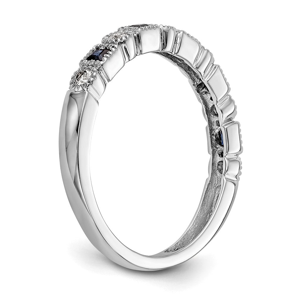 14k White Gold 1/10 carat Diamond and Blue Princess Sapphire Complete Band