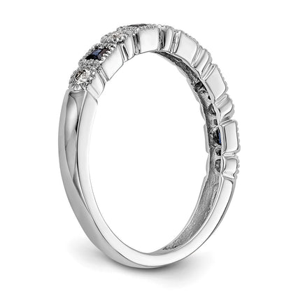 14k White Gold 1/10 carat Diamond and Blue Princess Sapphire Complete Band