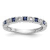 14k White Gold 1/10 carat Diamond and Blue Princess Sapphire Complete Band