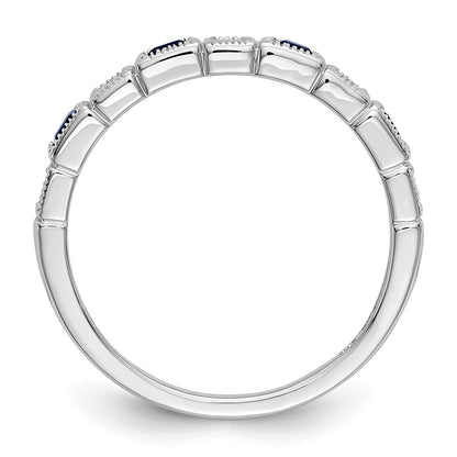 10K White Gold 1/10 carat Diamond and Sapphire Band