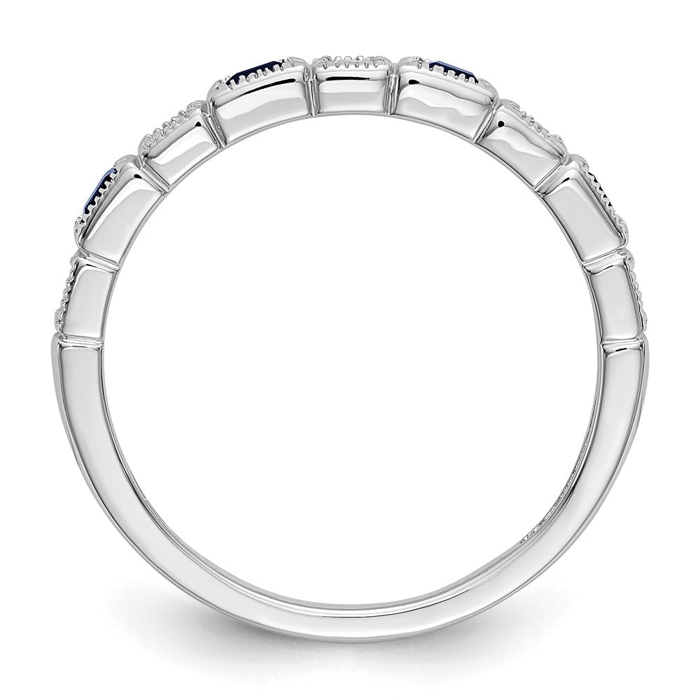 14k White Gold 1/10 carat Diamond and Blue Sapphire Baguette Complete Band