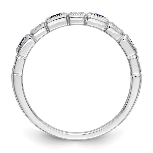 14k White Gold 1/10 carat Diamond and Blue Sapphire Baguette Complete Band