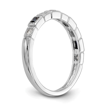 14k White Gold 1/10 carat Diamond and Blue Sapphire Baguette Complete Band
