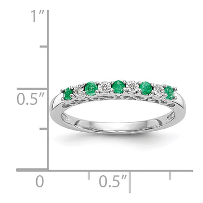 14k White Gold .01 carat Diamond and Emerald Complete Band