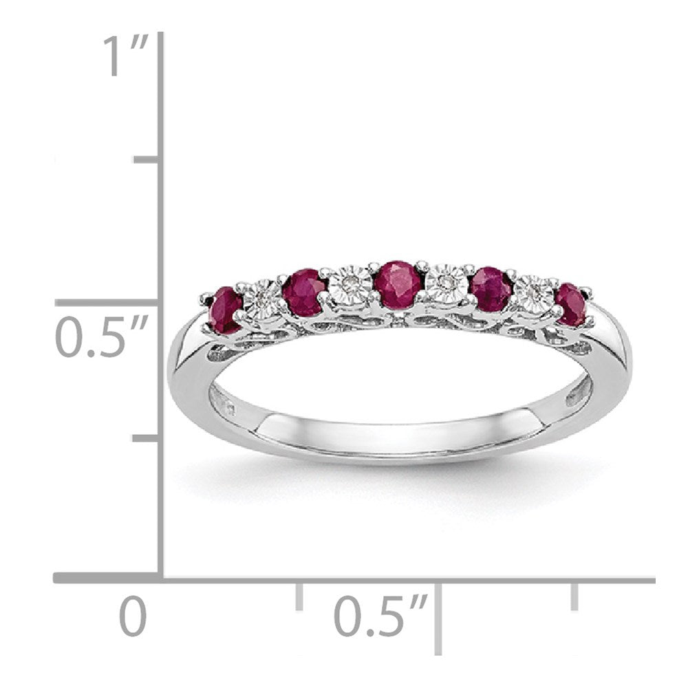 14k White Gold .01 carat Diamond and Ruby Complete Band