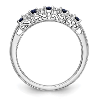 14k White Gold .01 carat Diamond and Blue Sapphire Complete Band