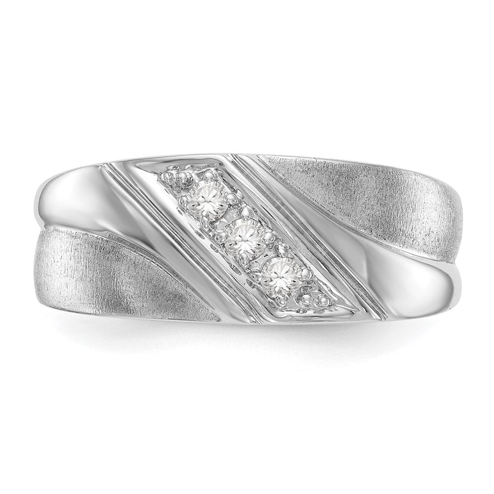 IBGoodman 14k White Gold 1/6 carat Lab Grown Diamond VS/SI+ G+ Three Stone Complete Men's Ring