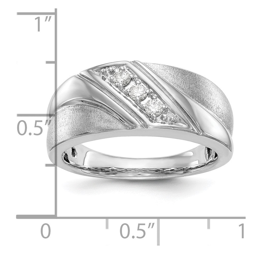 IBGoodman 14k White Gold 1/6 carat Lab Grown Diamond VS/SI+ G+ Three Stone Complete Men's Ring