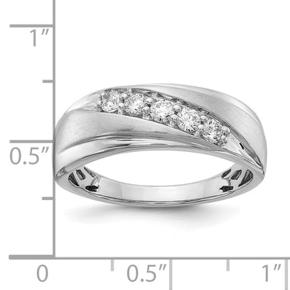 14k White Gold 5-Stone Polished and Satin 3/8 carat Diamond Complete Men's Ring
