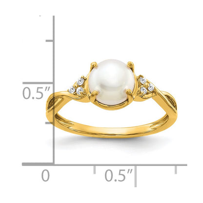 14k 7mm June/Freshwater Cultured Pearl and Diamond Ring