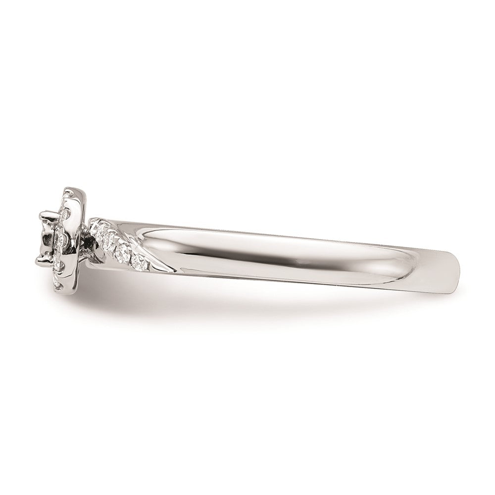 14K White Gold Halo AA Quality 1/8 carat Diamond Trio Complete Engagement Ring