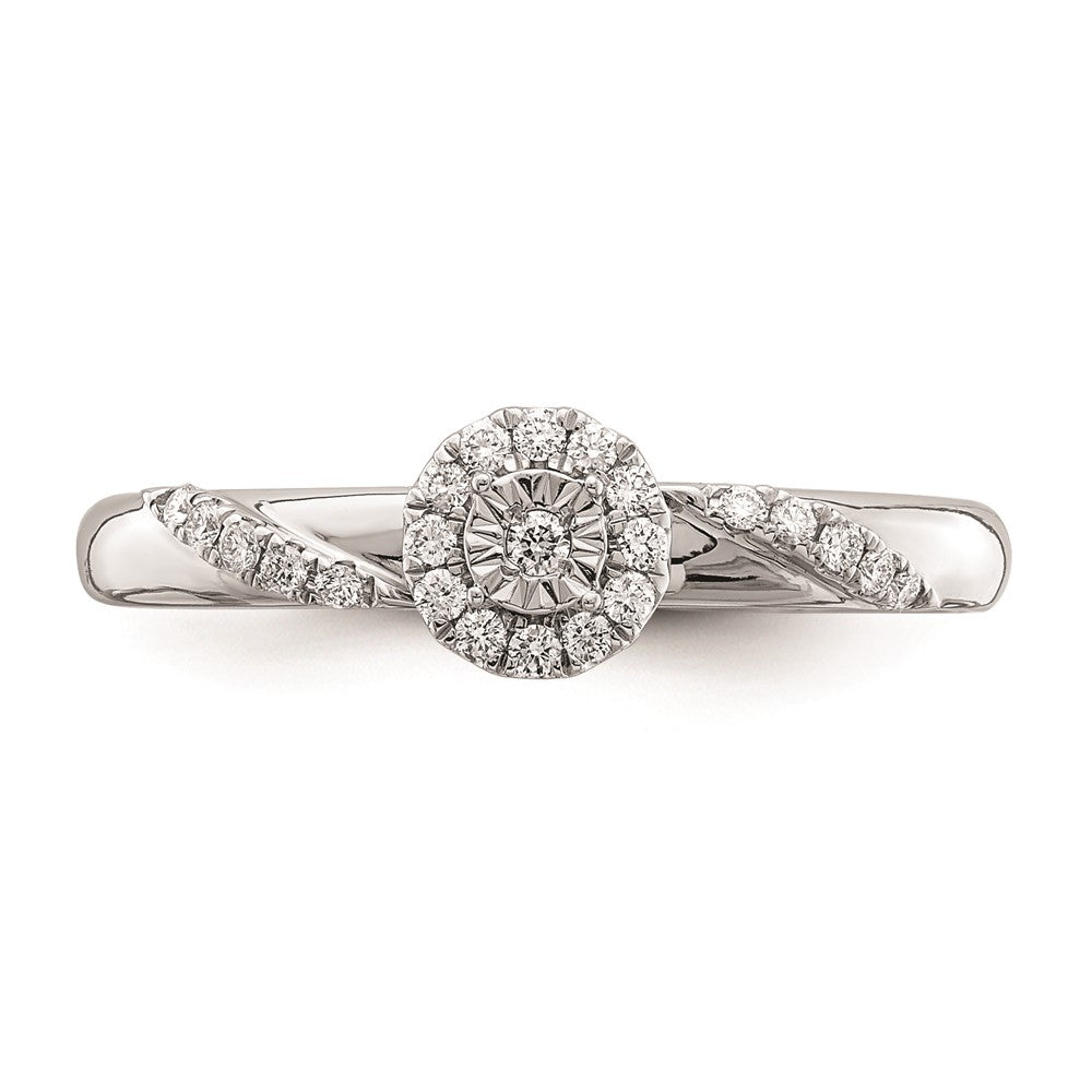 14K White Gold Halo AA Quality 1/8 carat Diamond Trio Complete Engagement Ring