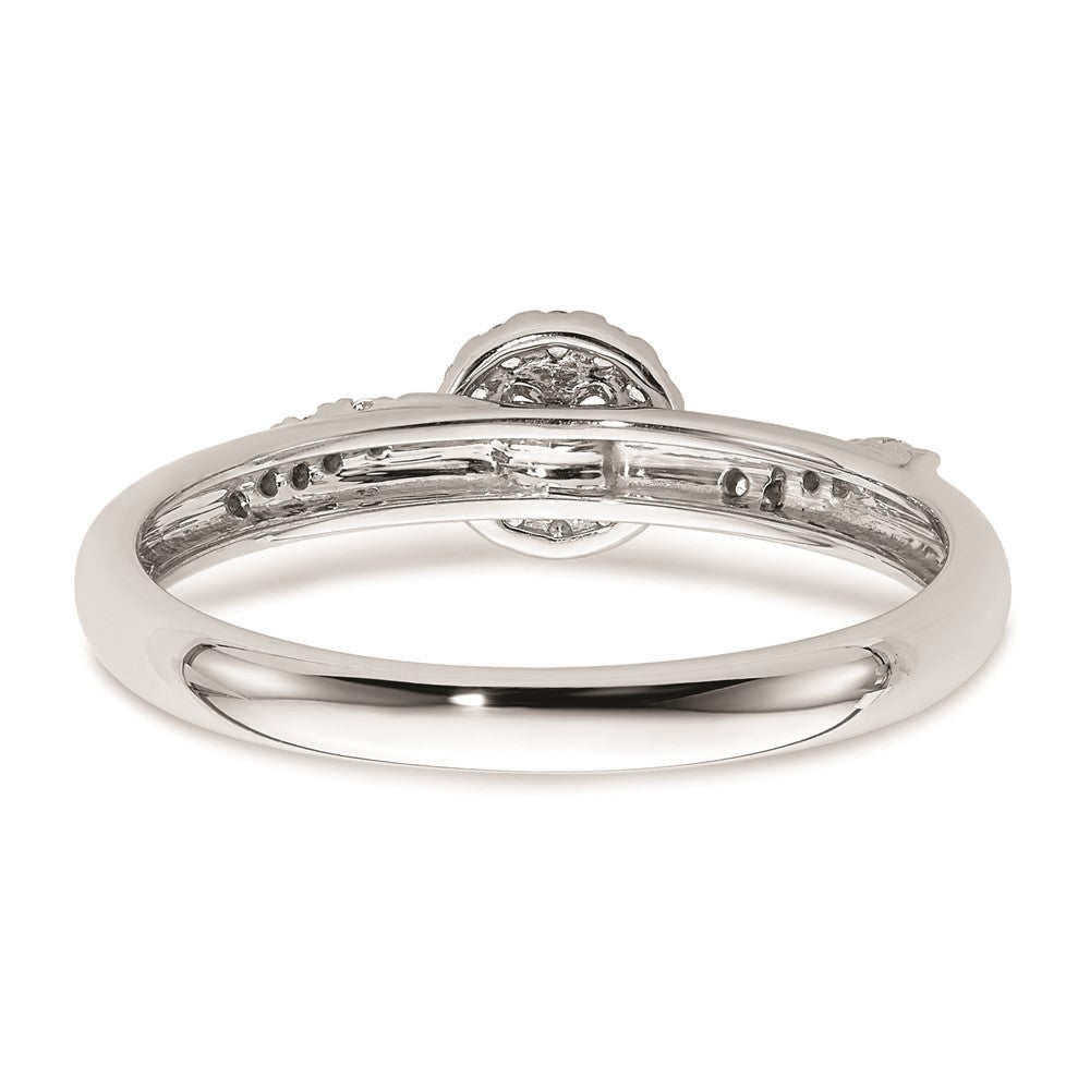 14K White Gold Halo AA Quality 1/8 carat Diamond Trio Complete Engagement Ring