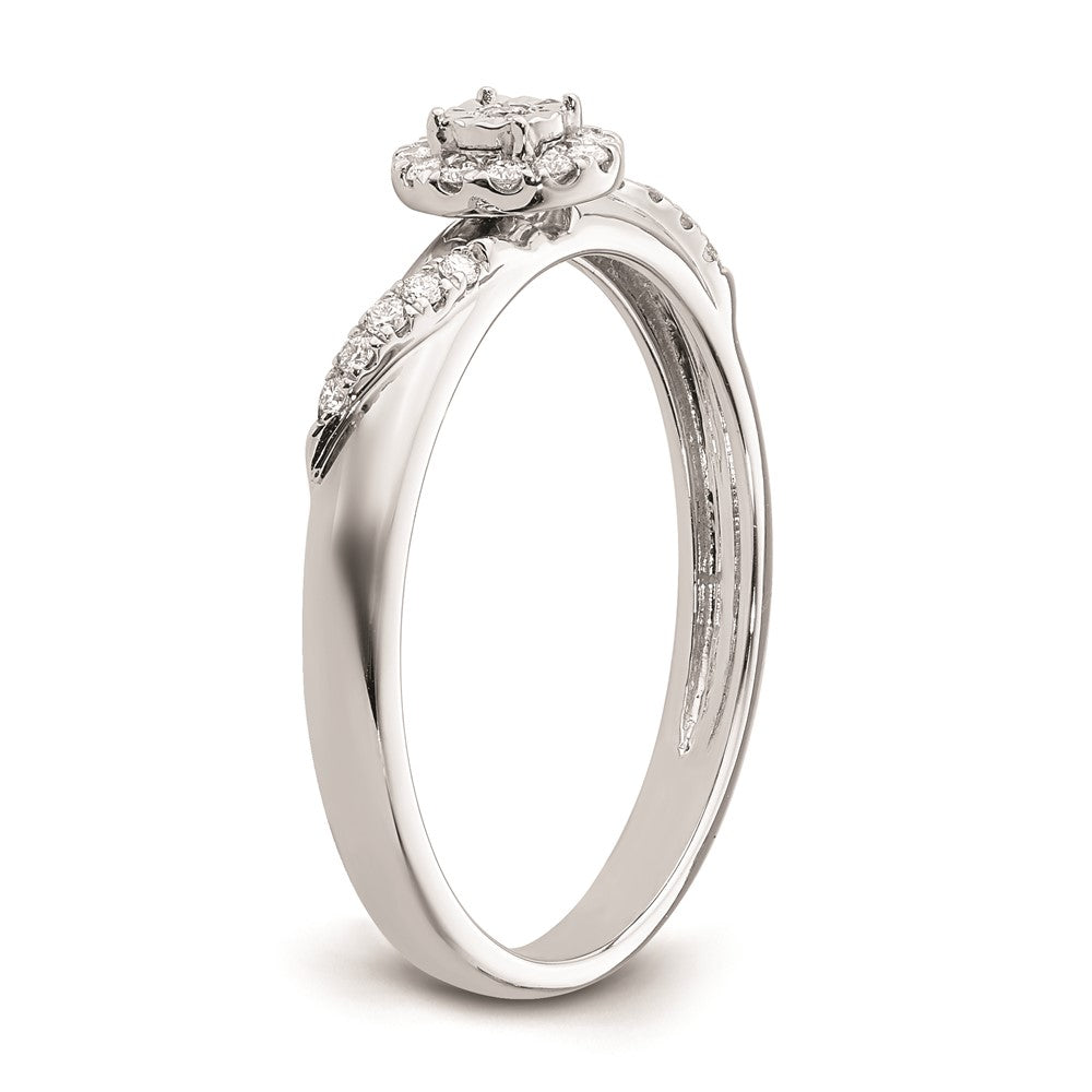 14K White Gold Halo AA Quality 1/8 carat Diamond Trio Complete Engagement Ring