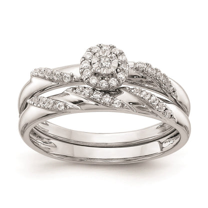 14K White Gold Halo AA Quality 1/8 carat Diamond Trio Complete Engagement Ring