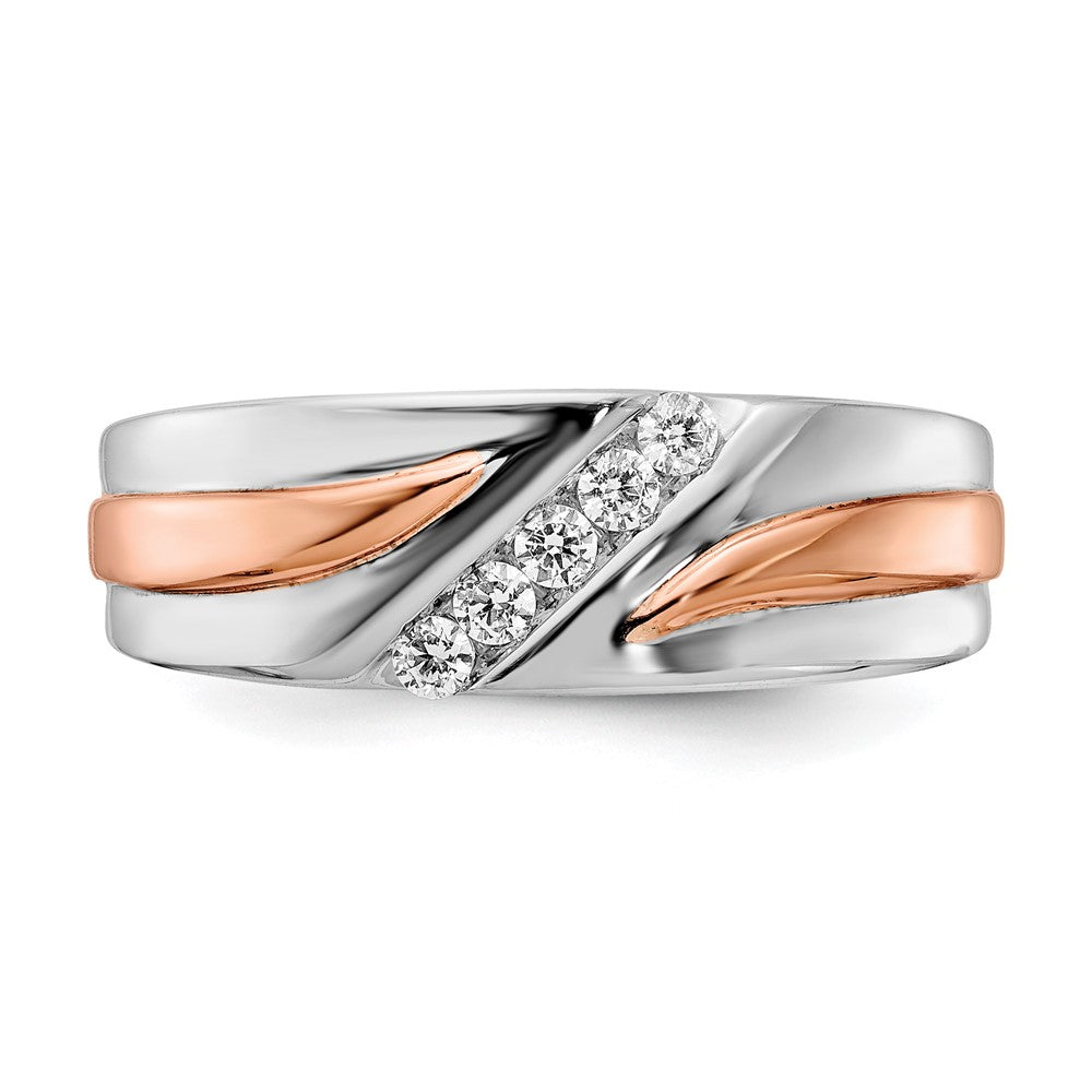 14k White and Rose Gold 5-Stone 1/5 carat Diamond Complete Men's Band