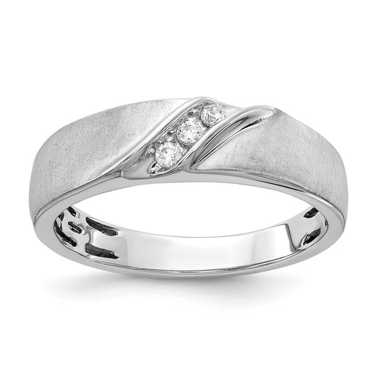 14k White Gold 3-Stone Satin 1/10 carat Diamond Complete Men's Ring