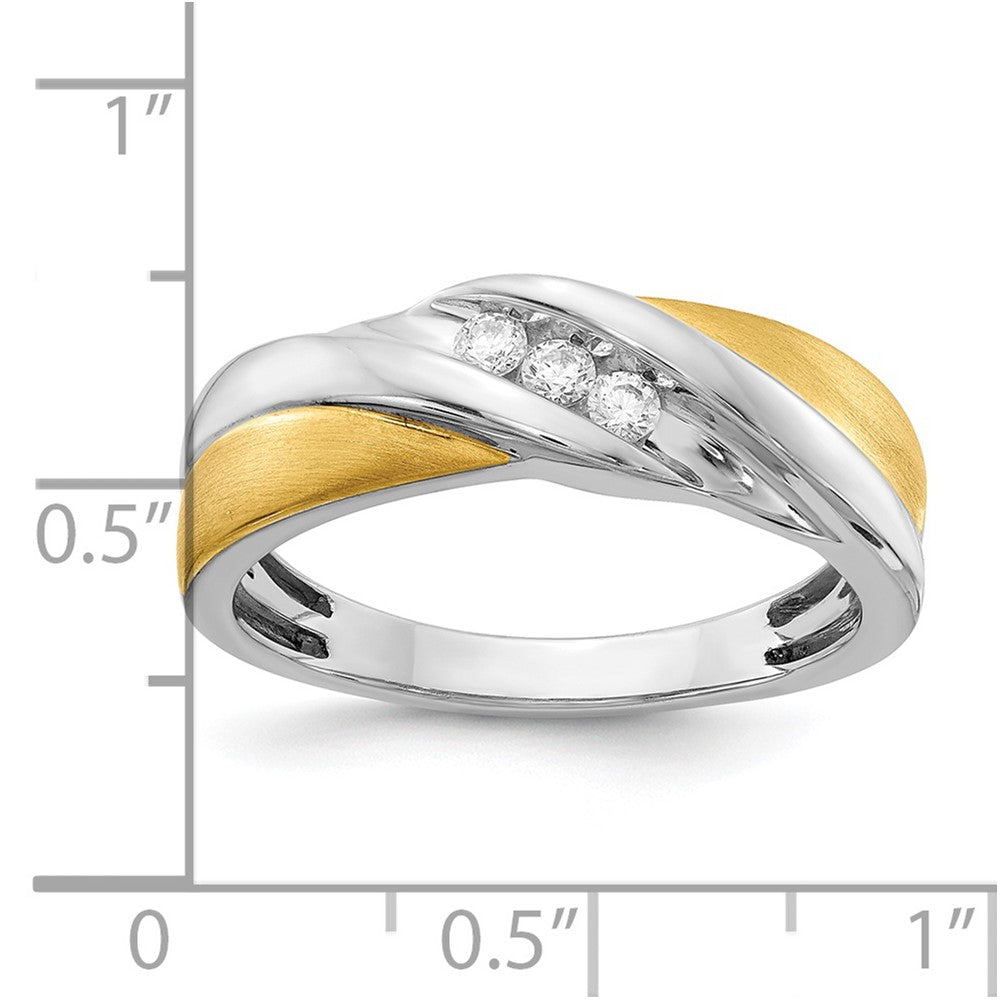 14k Two-tone 3-Stone 1/6 carat Diamond Complete Men's Ring