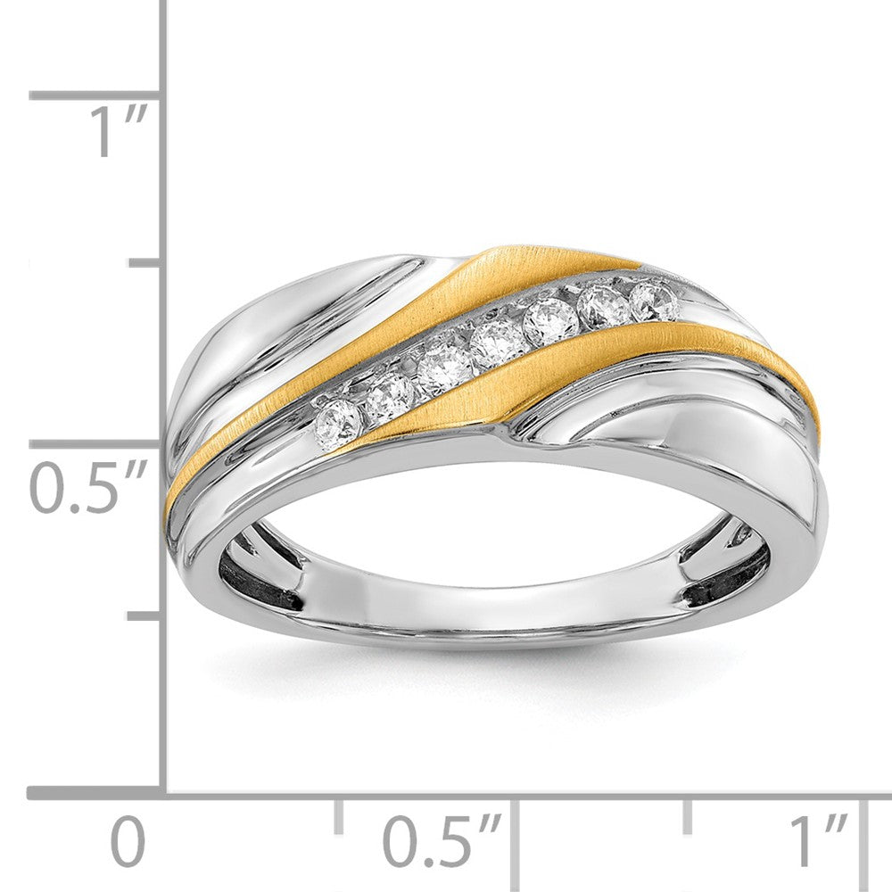 14k Two-tone 7-Stone 1/4 carat Diamond Complete Men's Ring, SATIN: UP&DOWN