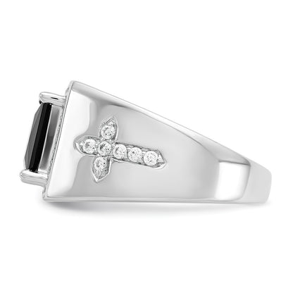 IBGoodman 14k White Gold 1/2 carat Lab Grown Diamond VS/SI+ G+ and Onyx Side Cross Men's Ring