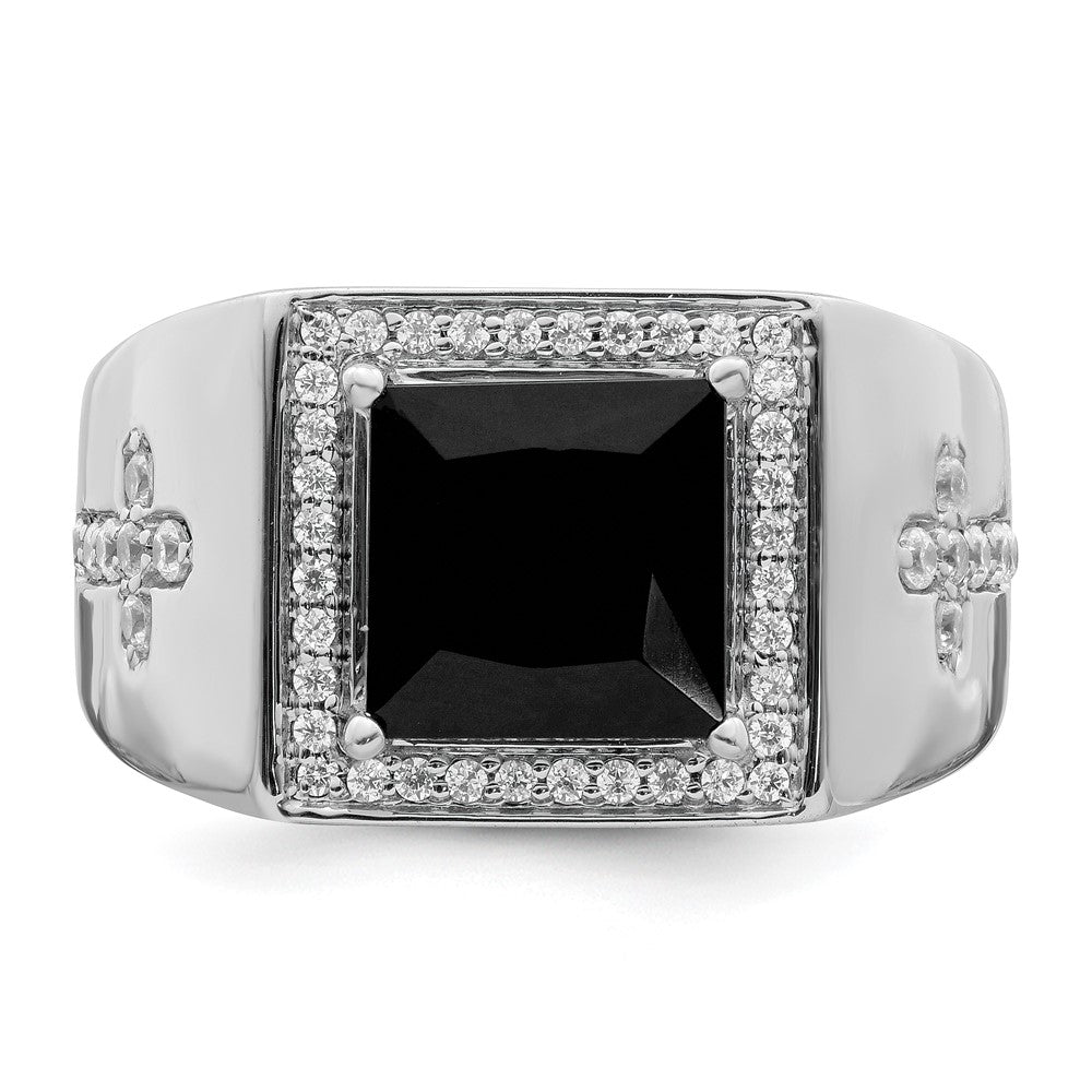 IBGoodman 14k White Gold 1/2 carat Lab Grown Diamond VS/SI+ G+ and Onyx Side Cross Men's Ring