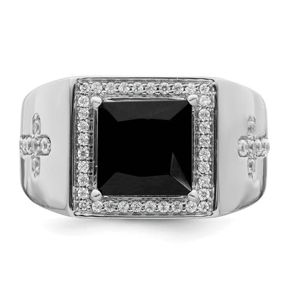 IBGoodman 14k White Gold 1/2 carat Lab Grown Diamond VS/SI+ G+ and Onyx Side Cross Men's Ring